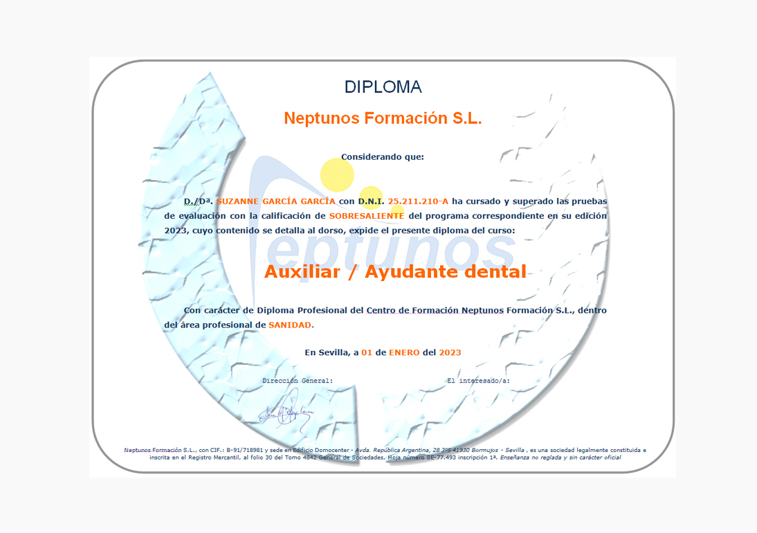 Diploma del curso auxiliar dental