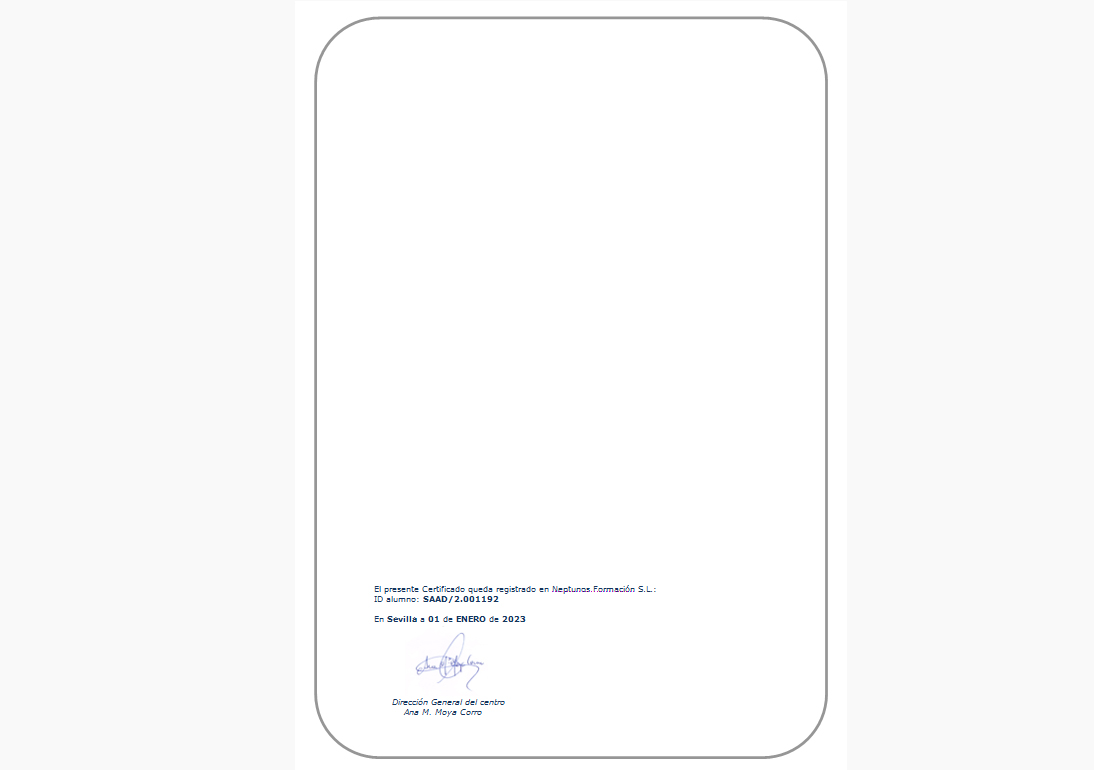 Ejemplo del certificado de aprovechamiento del curso